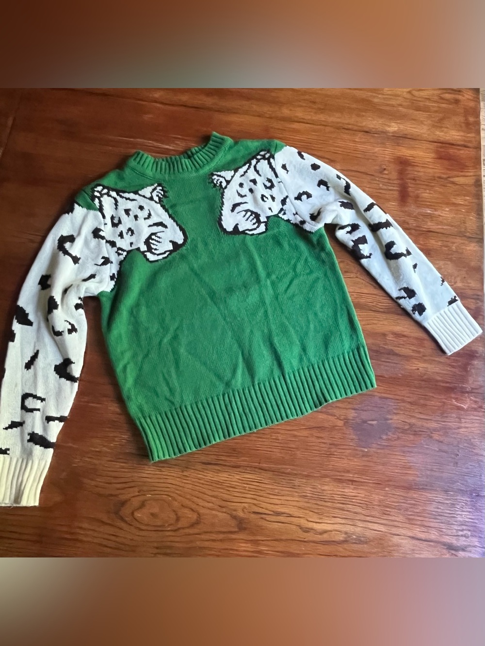 Super Cool Green Leopard-Accent Sweater Top- S